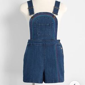 ModCloth bouncing over the rainbow jean short overalls size 8 women’s retro